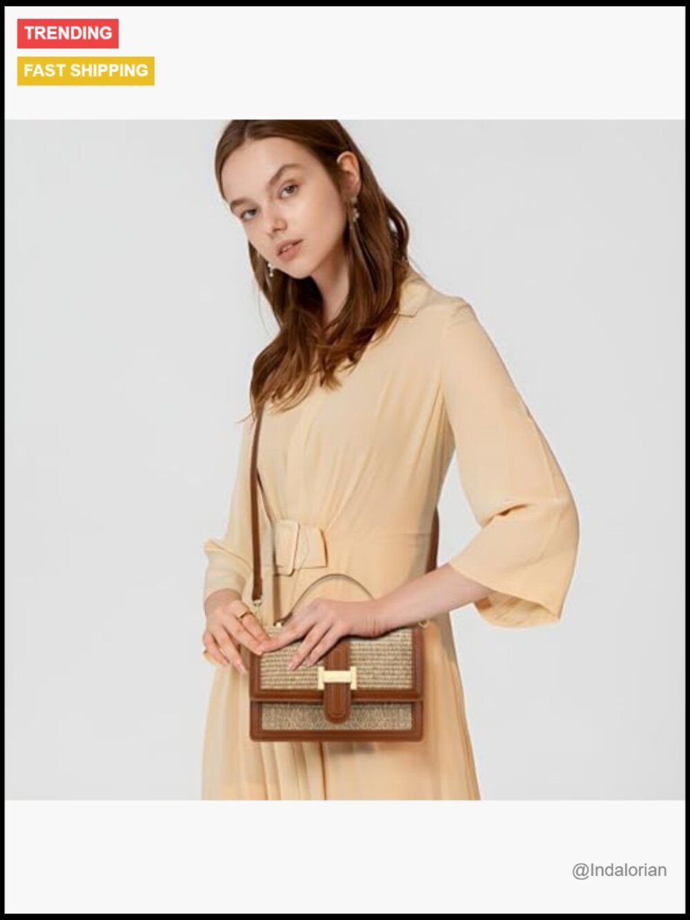 Straw Crossbody Bag with Top Handle, PU Leather Summer Purse - Picture 5 of 7